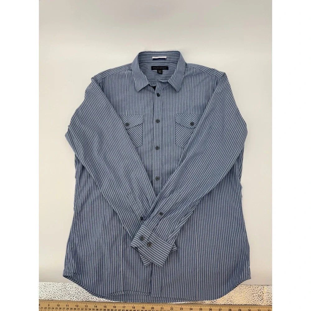 Banana Republic Mens Blue White Striped Long Sleeve Button Down Shirt Medium 15